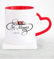 BK Gift Kişiye Özel Mesleki İç Mimar Kırmızı Kalpli Kupa Bardak  2