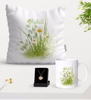 BK Gift Kişiye Özel Papatya Temalı Yastık Kupa Ve Papatya Kolye Hediye Seti-13 (Model 1)