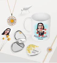 BK Gift Kişiye Özel Melek Annem Karikatürlü Kupa Kalp Ayna Papatya Kolye Bileklik Seti (Model 1)