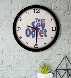 BK Gift Kişiye Özel Yaşa Sev Öğret Ahşap Duvar Saati-2 (Beyaz)