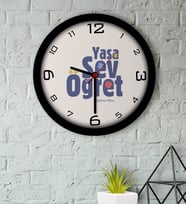 BK Gift Kişiye Özel Yaşa Sev Öğret Ahşap Duvar Saati-2 (Beyaz)