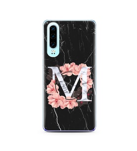 Mermer Çiçekli Harf Tasarım Süper Şeffaf Silikon Telefon Kılıfı Huawei P30  M-Ha
