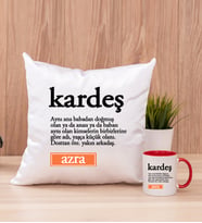 Kardeş Kelime Anlamı Kare Yastık ve Kırmızı Kupa Bardak
