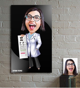 BK Gift Kişiye Özel Bayan Göz Doktoru Karikatür Ahşap Tablo - 1