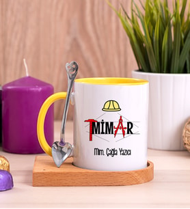 Mimar Ahşap Altlıklı Sarı Kupa Bardak