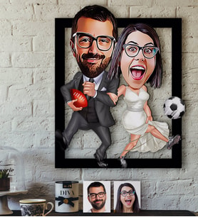 BK Gift Kişiye Özel Sevgililer Karikatürlü 3D Ahşap Tablo-15