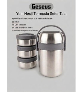 Geseus Çelik Yemek Termosu Sefer Tası 3 Bölmeli İç Dış Çelik