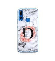 Mermer Çiçekli Harf Tasarım Süper Şeffaf Silikon Telefon Kılıfı Huawei Y9 Prime 