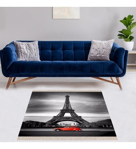 Paris Eyfel Kulesi Dijital Baskı Yıkanabilir Kaymaz Taban Modern Salon Halı ve Yolluk (Gri)