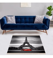 Paris Eyfel Kulesi Dijital Baskı Yıkanabilir Kaymaz Taban Modern Salon Halı ve Yolluk (Gri)