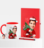 BK Gift Kişiye Özel Yılbaşı Temalı Bay Karikatürlü Kırmızı Defter Kalem Kupa Seti - 4