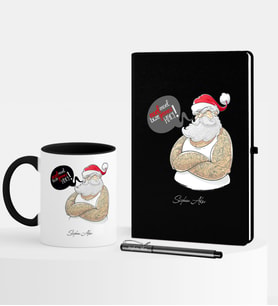BK Gift Kişiye Özel Yılbaşı Noel Baba Temalı Siyah Defter Kalem Kupa Seti - 4