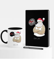 BK Gift Kişiye Özel Yılbaşı Noel Baba Temalı Siyah Defter Kalem Kupa Seti - 4
