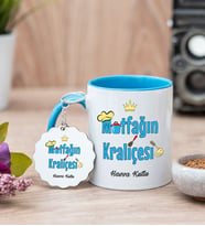 Mutfağın Kraliçesi Mavi Kupa Bardak Ve Anahtarlık Set