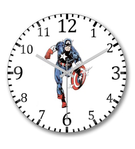 Captain America Splash Art Duvar Saati Bombeli Gercek Cam