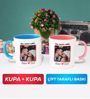 İkili Sevgiliye Sevgililer Günü Hediyesi 9 Kupa Bardak Mavi Pembe