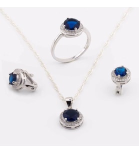925 Ayar Gümüş Mavi Yuvarlak Taşlı Set