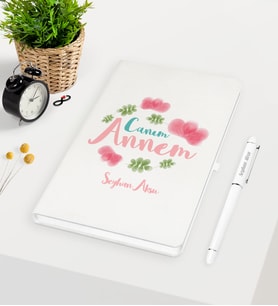 BK Gift Kişiye Özel Canım Annem Beyaz Defter Kalem Seti - 12