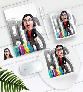 BK Gift Kişiye Özel Bayan Big Boss Karikatürlü Defter Kalem Kupa Mouse Pad Seti-1 (Model 1)