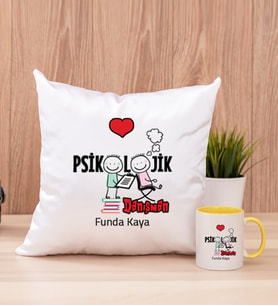 Psikolojik Danışman Kare Yastık ve Sarı Kupa Bardak