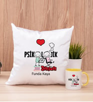 Psikolojik Danışman Kare Yastık ve Sarı Kupa Bardak
