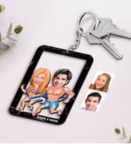 BK Gift Kişiye Özel İsimli Sevgililer Karikatürlü Ahşap Anahtarlık-8 (Beyaz)