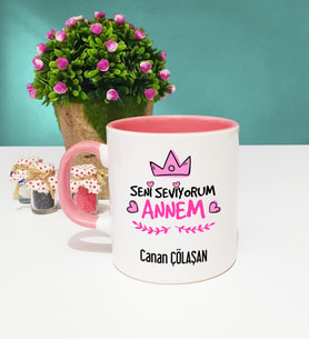Anneye Doğum Günü Hediyesi Seni Seviyorum Annem Kupa Bardak Pembe
