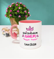 Anneye Doğum Günü Hediyesi Seni Seviyorum Annem Kupa Bardak Pembe