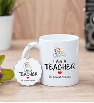 Öğretmene Hediye Beyaz Kupa Bardak Ve Anahtarlık Set