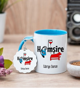 Hemşire Mavi Kupa Bardak Ve Anahtarlık Set