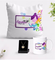 BK Gift Kişiye Özel En İyi Öğretmen Beyaz Kupa Yastık ve İsimli Papatya Kolye Hediye Seti-2 (Model 1)