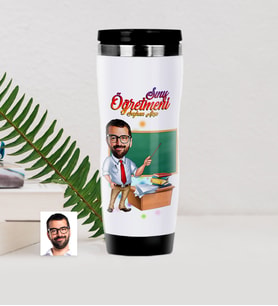 BK Gift Kişiye Özel Bay Öğretmen Karikatürlü Çelik Termos Bardak - 1