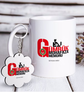 BK Gift Kişiye Özel Mesleki Gümrük Muhafaza Memuru Beyaz Kupa ve Anahtarlık Hediye Seti (Model 1)