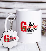 BK Gift Kişiye Özel Mesleki Gümrük Muhafaza Memuru Beyaz Kupa ve Anahtarlık Hediye Seti (Model 1)