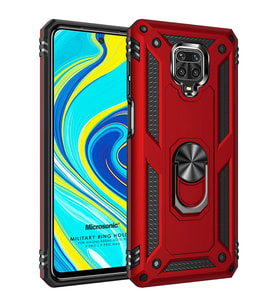 Microsonic Xiaomi Redmi Note 9 Pro Kılıf Military Ring Holder Kırmızı