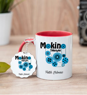Makine Teknisyeni Kırmızı Kupa Bardak Ve Anahtarlık Set