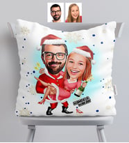 BK Gift Kişiye Özel Yılbaşı Temalı Sevgililer Karikatürlü  Yastık - 2