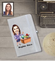 Kişiye Özel Öğretmen Karikatürlü Gri Defter Bayan-3