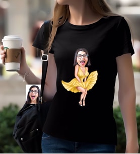 BK Gift Kişiye Özel Marilyn Monroe Karikatürlü Siyah T-Shirt