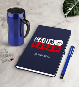 BK Gift Kişiye Özel Canım Babam Lacivert Defter Kalem Termos Mug Seti-6 (Model 1)