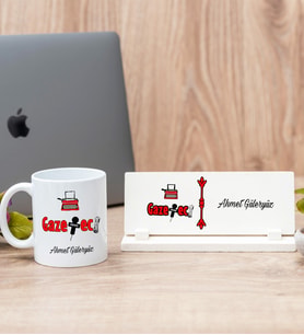 Gazeteci Beyaz Kupa Bardak Ve Masa İsimliği Hediye Seti