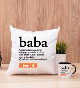 Baba Kelime Anlamı Kare Yastık ve Siyah Kupa Bardak