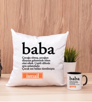 Baba Kelime Anlamı Kare Yastık ve Siyah Kupa Bardak
