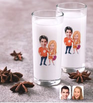 BK Gift Kişiye Özel Renkli Baskılı Sevgililer Karikatürlü İkili Rakı Bardağı Seti-54 (Beyaz)