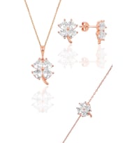 Söğütlü Silver Gümüş rose zirkon taşlı yonca modeli üçlü set