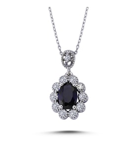 Lova Pırlantalı Oval Safir Anturaj Kolye - 2070014