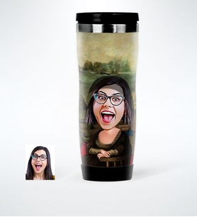 BK Gift Kişiye Özel Mona Lisa Karikatürlü Çelik Termos Bardak  1