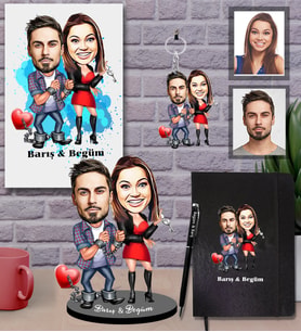Kişiye Özel Sevgili Karikatürlü 5 li Hediye Seti Model 5