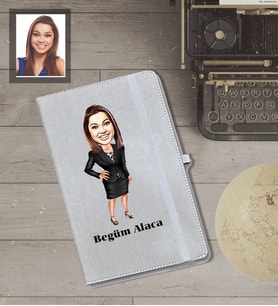 Kişiye Özel Öğretmen Karikatürlü Gri Defter Bayan-12