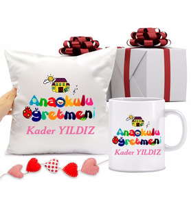Anaokulu Öğretmeni Kupa Bardağı ve Yastığı Hediye Seti (Model 1)